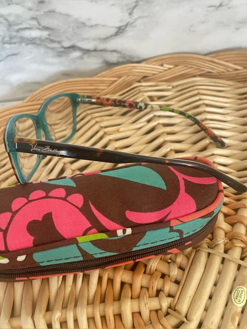 Vera Bradley Floral interior Tortoise exterior Prescription Glasses & case NWOT